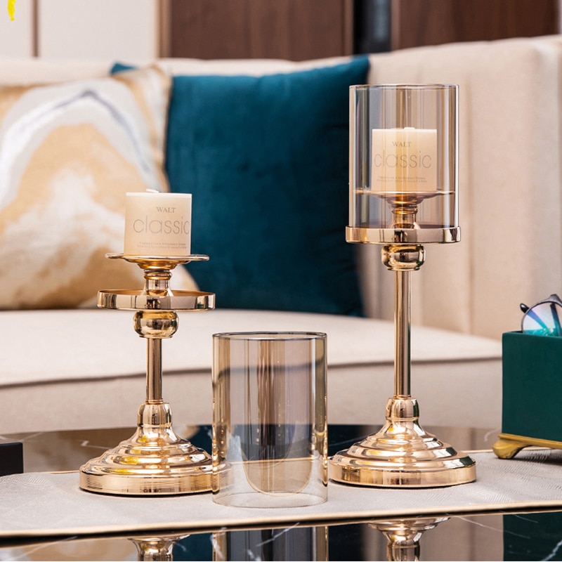 Nordic Metal Gold Tealight Candle Holders For Wedding Decorations With Glass Cover Windproof Candle Holder