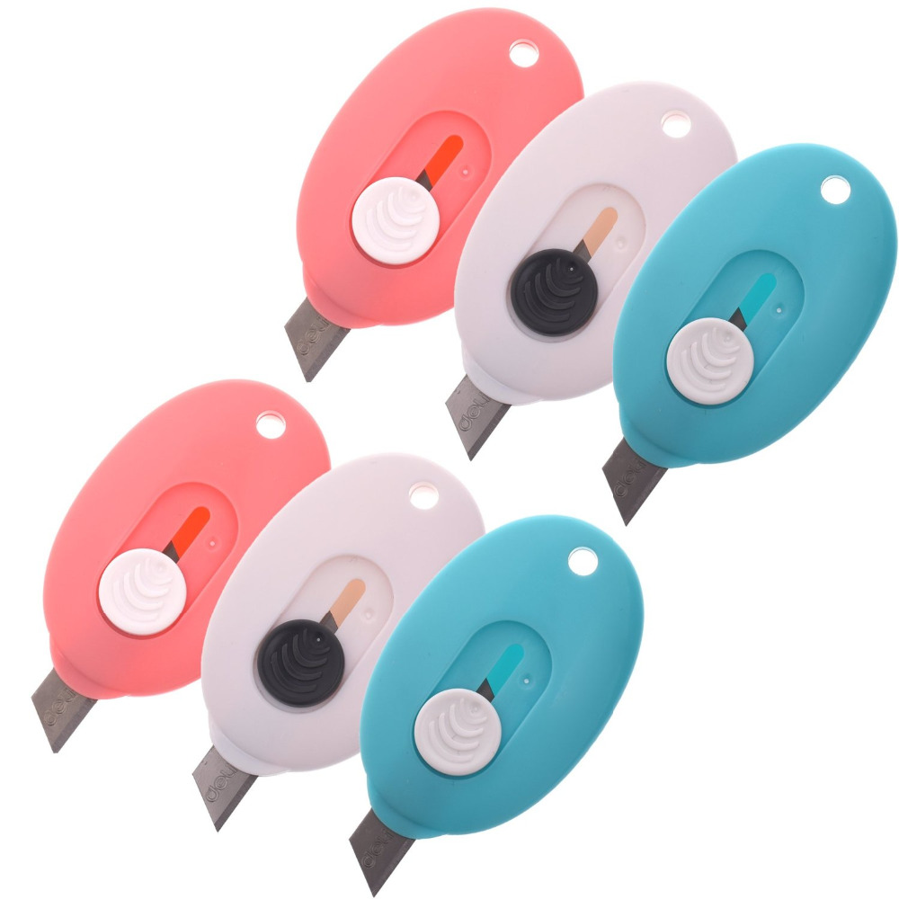 Pack of 6 Mini Retractable Utility Knife Box Cutter Letter Opener, Random Color