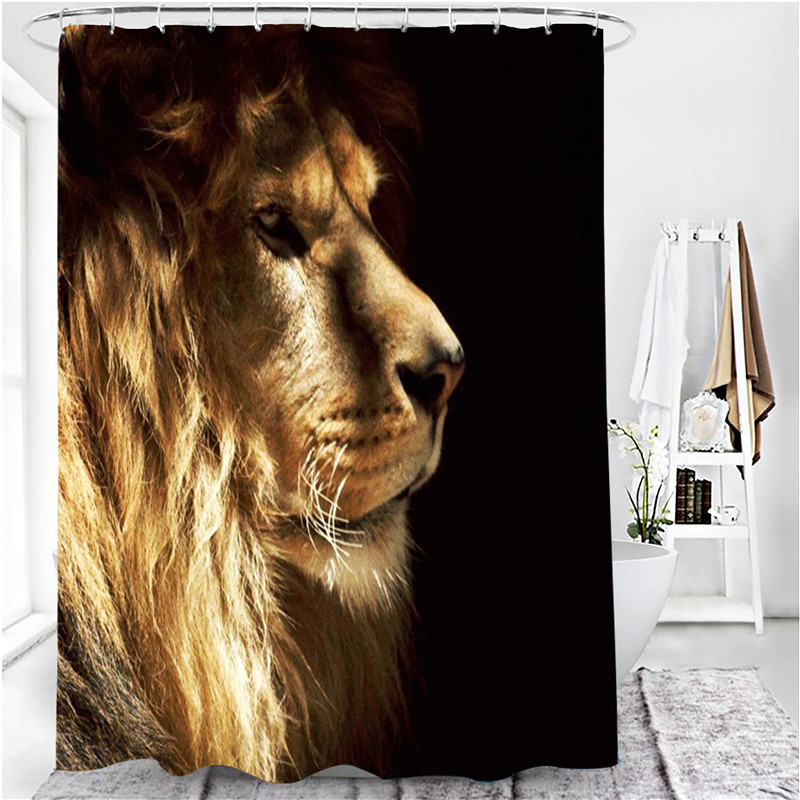 Ensemble de rideau de douche avec tapis, motif animaux, tigre, Lion, imperméable, écran de bain, antidérapant, couvercle de toilette, décor de salle de bain: Shower Curtain - B