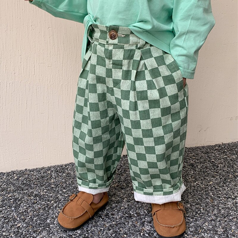 2022 Lente Koreaanse Stijl Unisex Kinderen Plaid Broek Losse Casual Peuters Kinderen Broek