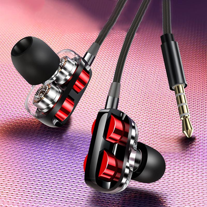 3,5mm Kopfhörer verdrahtet Headset Quad Ader Bass Dual Dynamische Kopfhörer Spiel Karaoke Kopfhörer in Ohr Mit Mic Draht Kontrolle ohrstöpsel