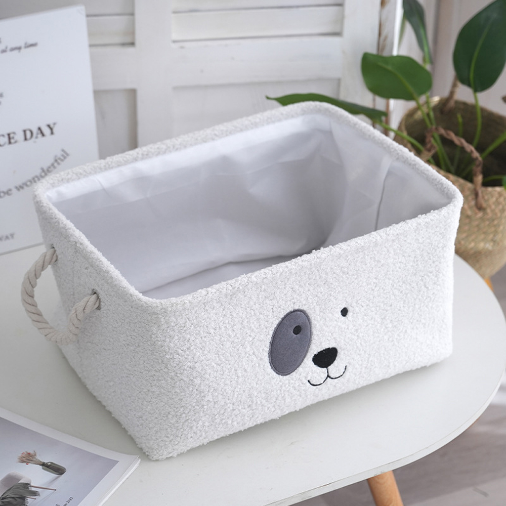 Plush Cute Pet Toys Cothes Storage Basket Dog Rectangle Bin Box Stuff Sundries Organize Baskets Case Home Tool: WHITE