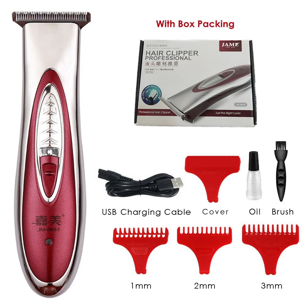 Cordless Rechargeable Hair Trimmer for Men Haircut Tool Barber Outlining Hair Clipper Electric Hair Cutting Machine: Red With Box