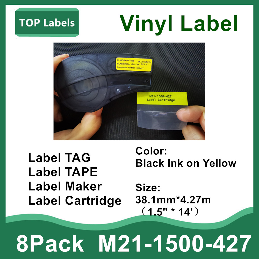 10PK BMP21 Labels Cartridge M21-1500-427 TAPE Black on Yellow BMP21-PLUS BMP21-LAB Label Tag Printer Datacom TAG