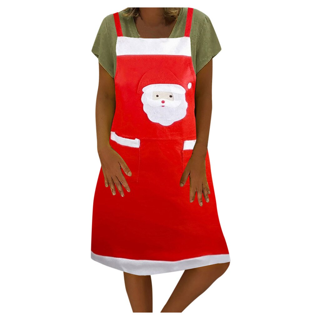 Red Christmas Aprons Adult Santa Claus Aprons Women and Men Dinner Party Decor Home Kitchen Cooking Baking Cleaning Apron 11.30