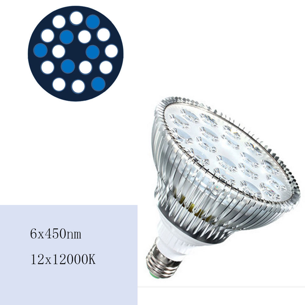 54W LED Aquarium Lamp 12 White 6 Blue E27 LED Coral Reef Grow Light PAR38 LED Aquarium Lights for Saltwater Reef Refugium Tanks: Default Title