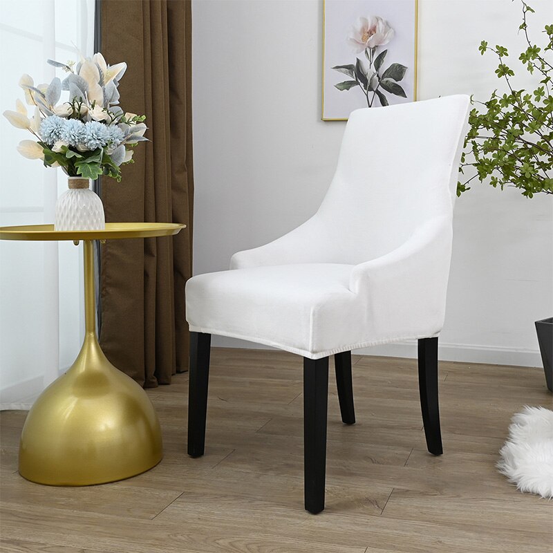 Aksamitna czernica pokrowiec na krzesło do jadalni salon Stretch Wingback krzesło narzuty elastyczny fotel z uszakami pokrywa do jadalni kuchnia: white