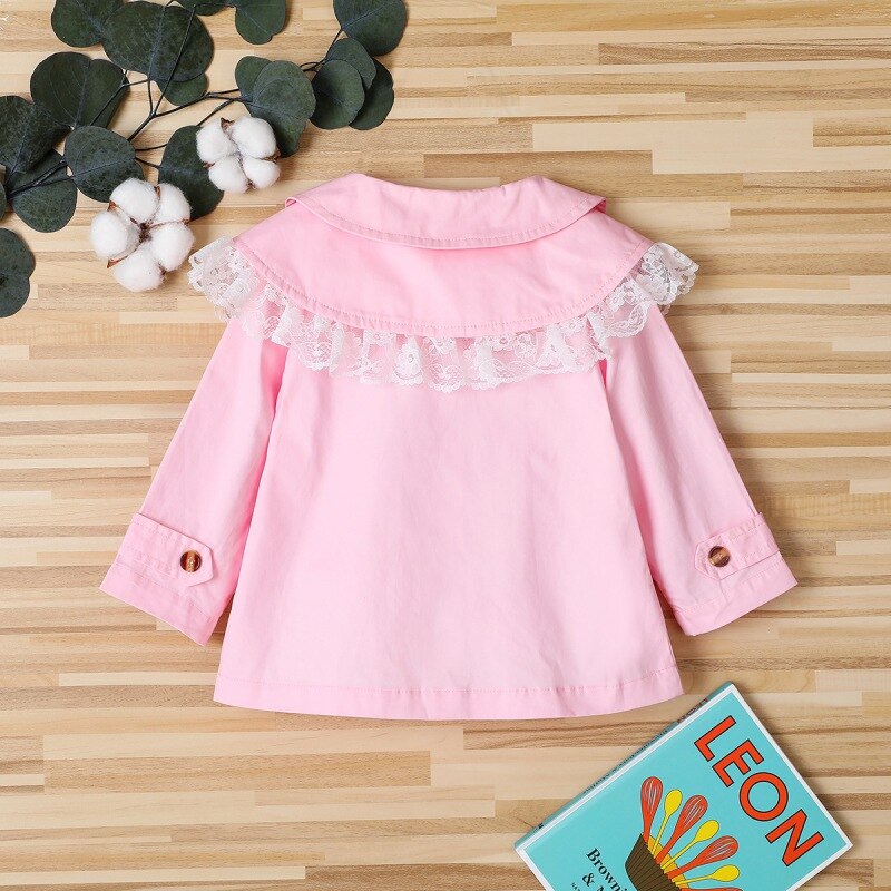 Primavera autunno neonata cappotto principessa pizzo increspato bambola colletto giacca neonato bambino abbigliamento per bambini manica lunga bottone Outwear