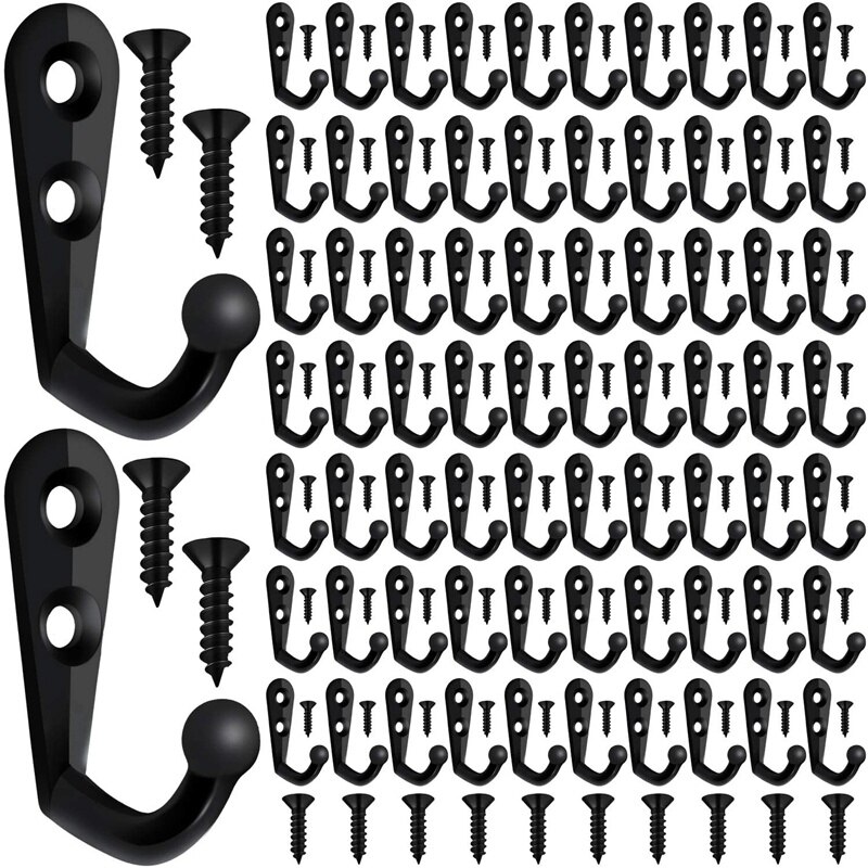 100 Pieces Of Double-Hole Wall Mounted Single Hook Robe Hook Coat Hook and 210 Pieces Of Screws for Hanging Key Hook: Default Title