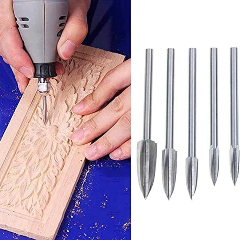 5Pcs Hout Graveren Boor Set Staal Vhm Slijpen Burr Voor Houtbewerking Boren Carving Graveren: Default Title