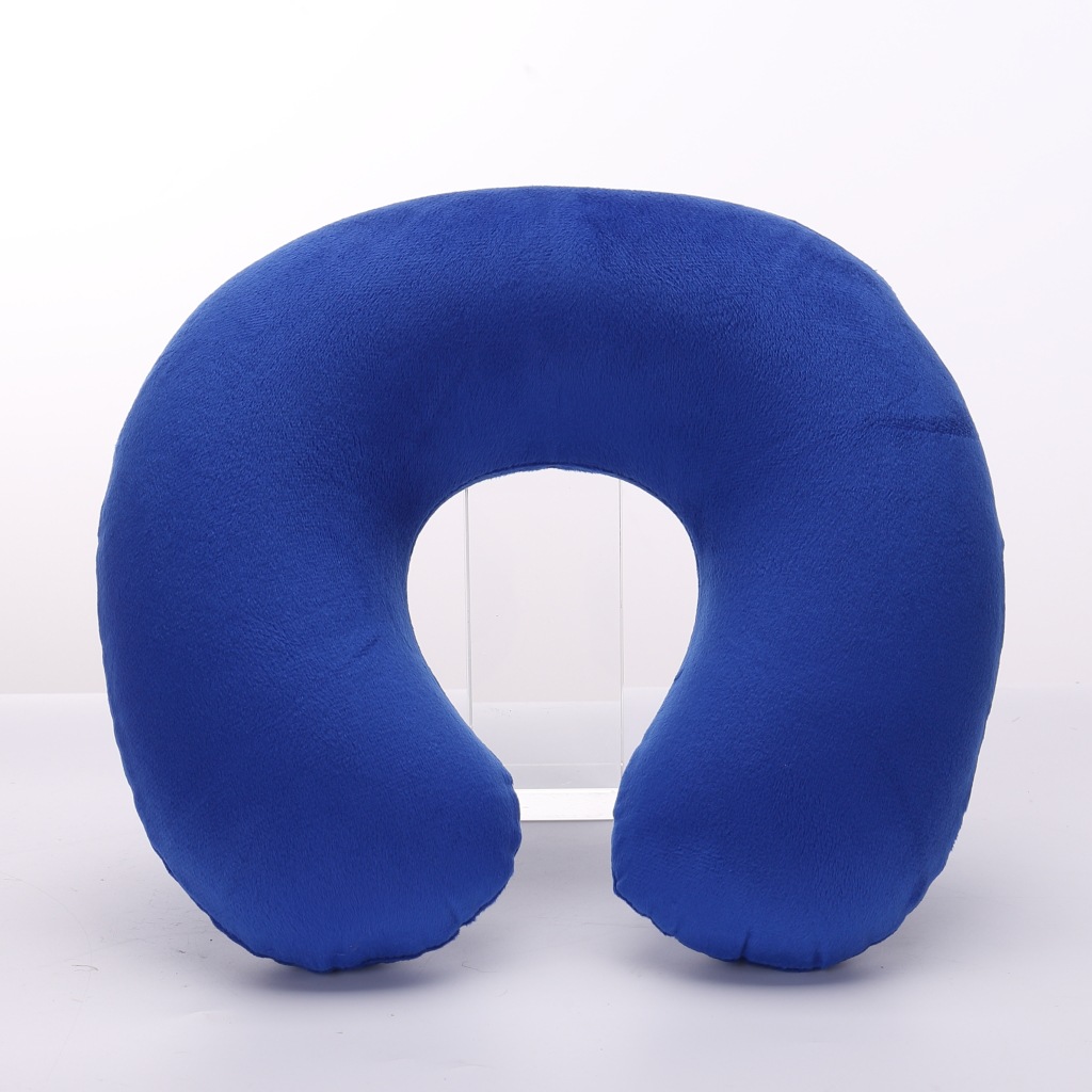 Flocking Plush Fabric Cover Inflatable Pillow Outdoor Travel Cushion U-Shaped Pillow Neck Pillow Travel Accessories Nap Pillow: Pink