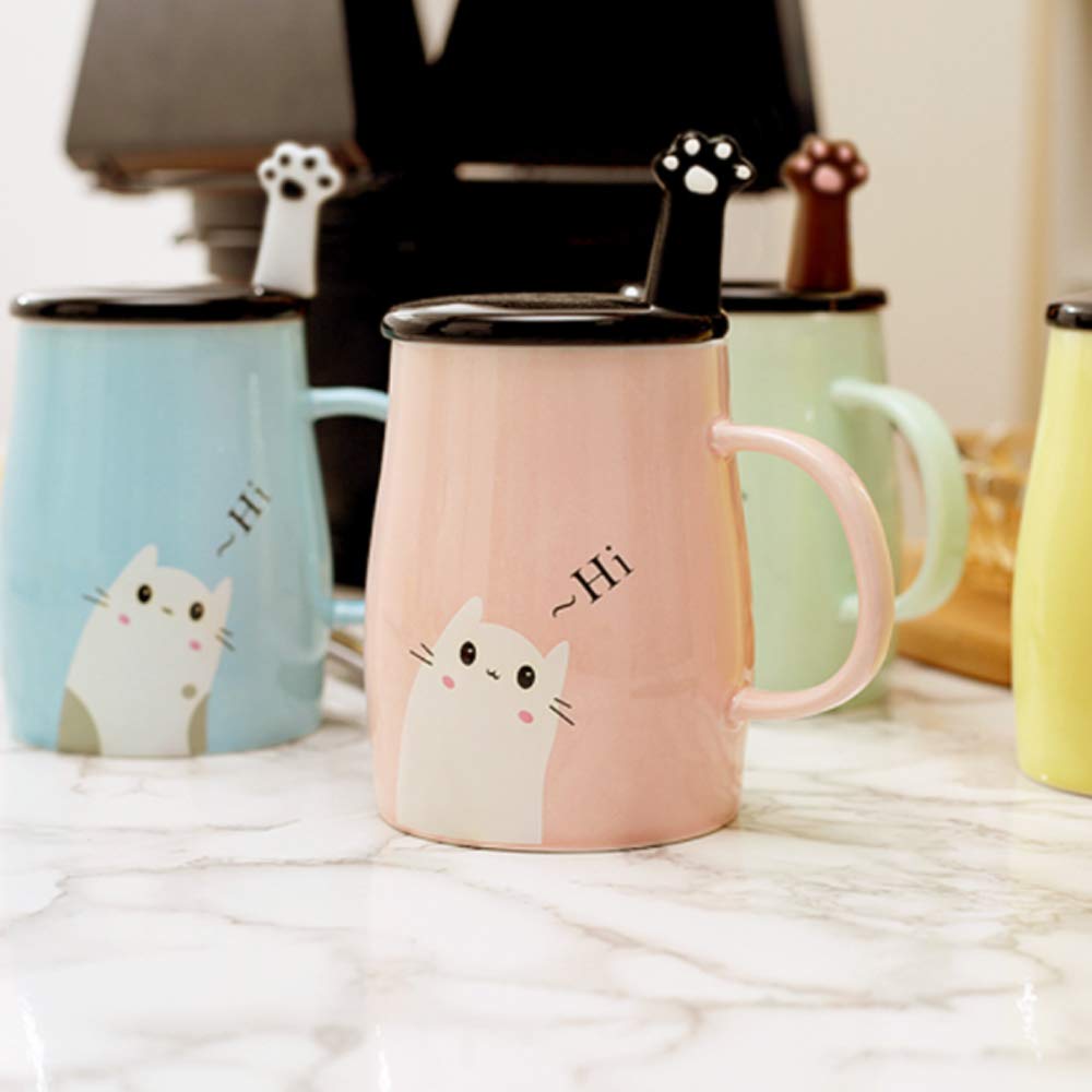 roze kat hittebestendig cup kleur cartoon met Lepel kitten melk koffie keramische mok kinderen cup kantoor