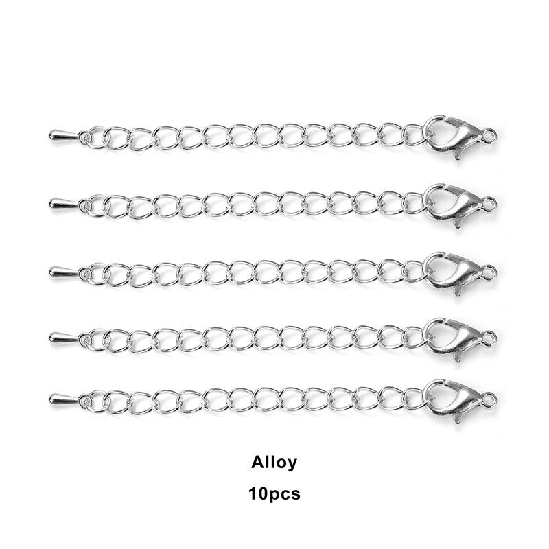 5/10/100pcs/Lot Stainless Steel Extended Extension Tail Chain Lobster Clasps Connector For Bracelet Necklace Jewelry Making: Clear