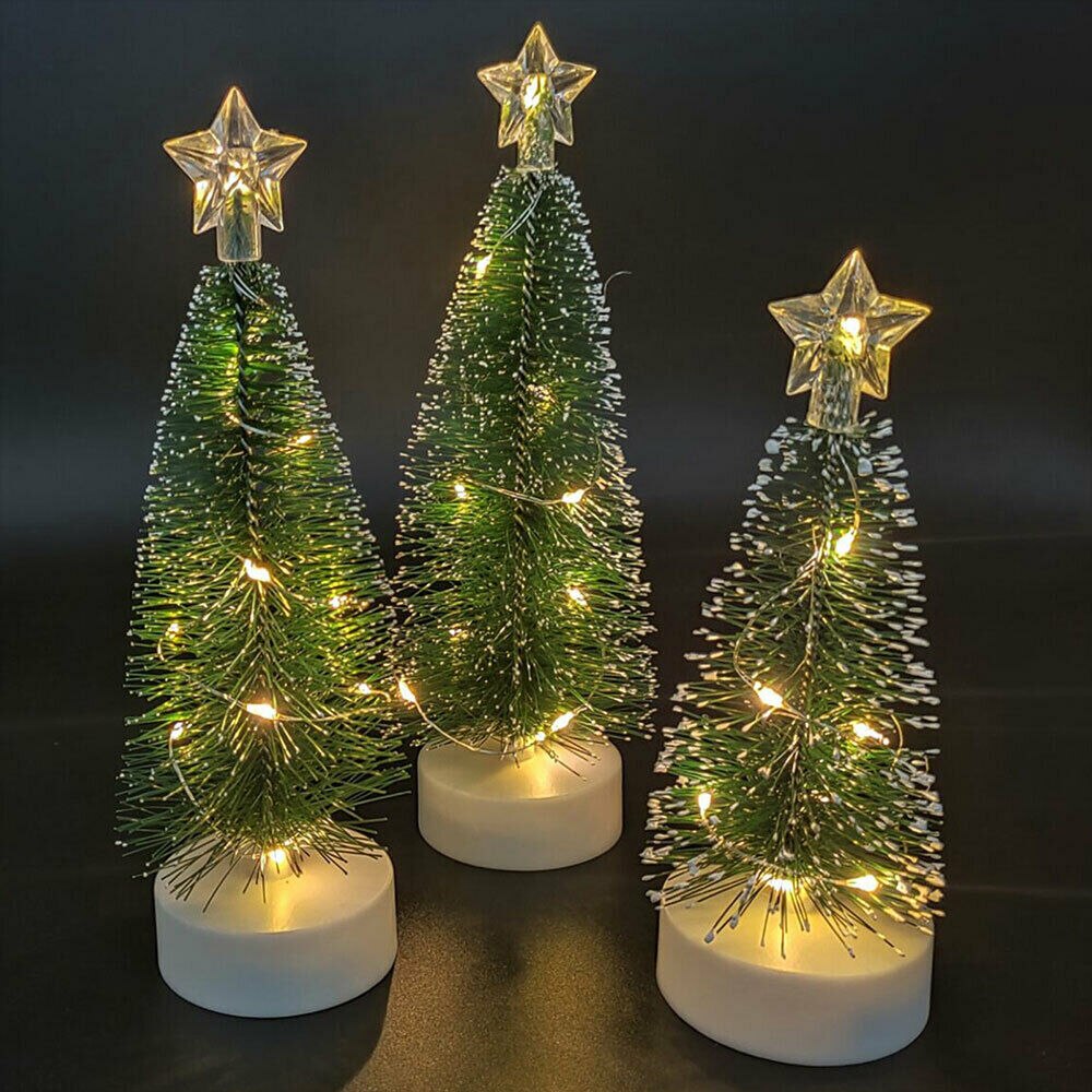 3pcs Mini Cedar Christmas Tree With LED Lights Small Pine Tree Table Desk Xmas Decoration Year