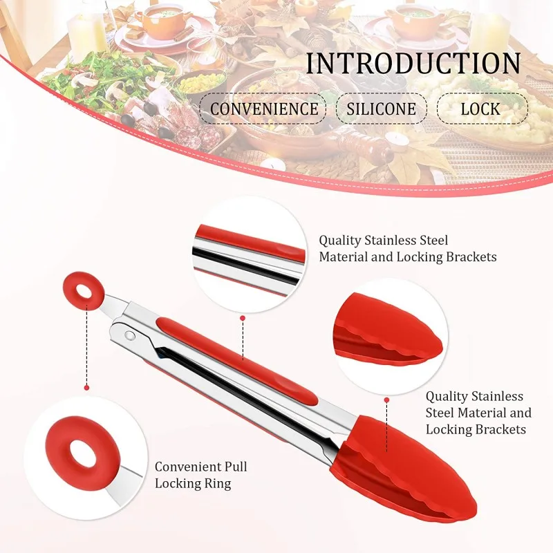 Pince alimentaire en acier inoxydable, pince de cuisine antidérapante en Silicone et Nylon, outils pour salade de barbecue, accessoires de cuisine pour gril