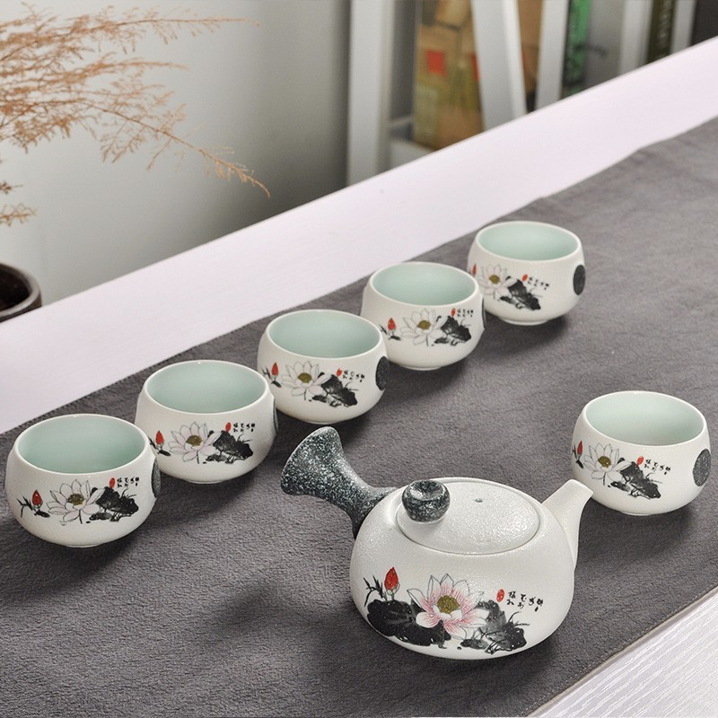 7 stk søte broderte fugl te sett kung ku tekanne kopp sett japansk stil tykt keramikk tekanne som: 2