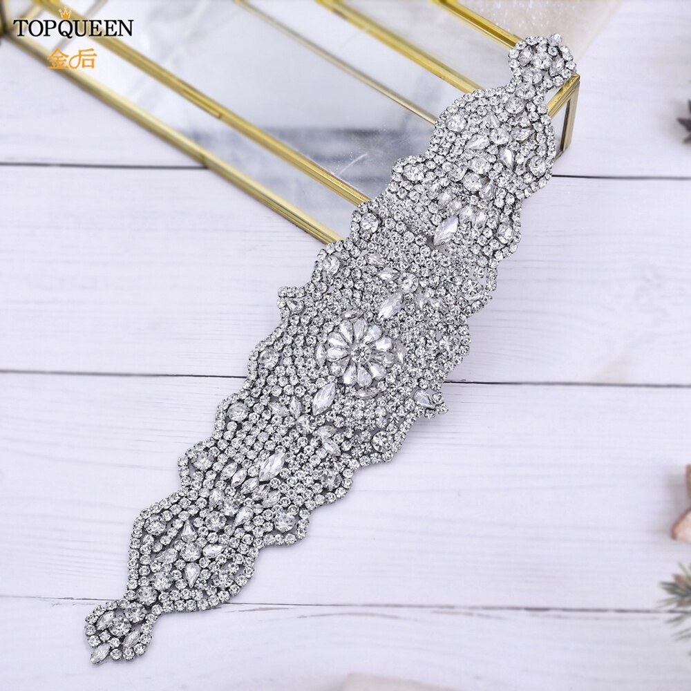 TOPQUEEN S233 Luxus Strass Gürtel Braut Kleid Schärpe Hochzeit Zubehör Frauen Marokkanischen Kaftan Band Bund Applikationen: nur Applikationen 33cm