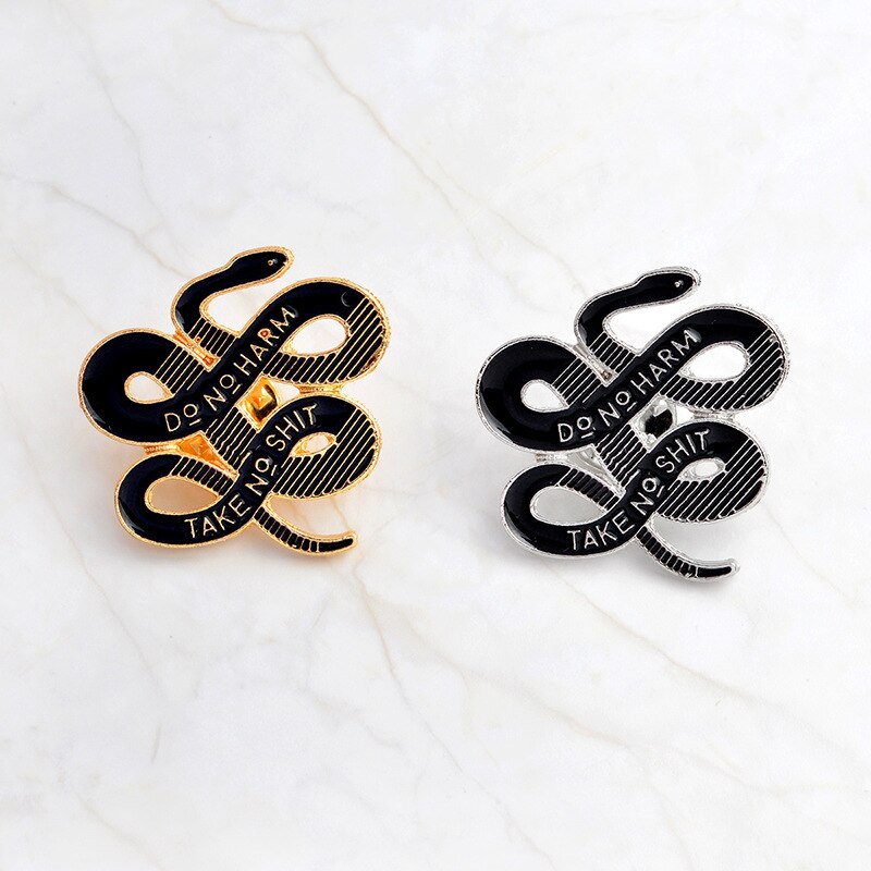 Geen Kwaad Emaille Reversspeldjes Knop Neem Geen Shits Badges Snake Broches Mannen Vrouwen Sieraden Accessoires Cadeau Voor Tas jeacket