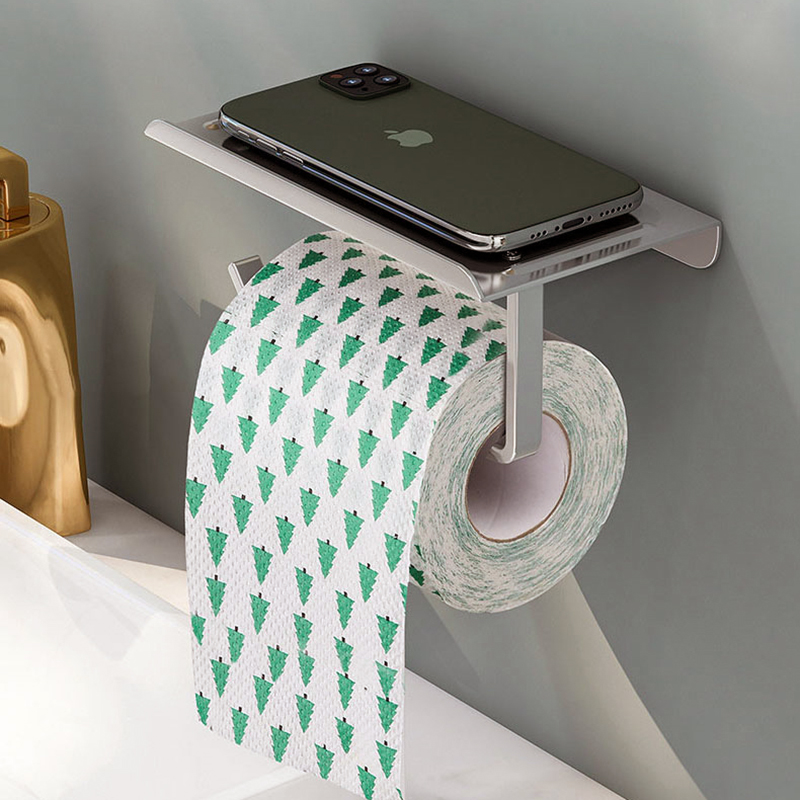 Rustfritt stål toalettpapirholder bad veggfeste wc papir telefonholder hylle håndkle rull hylle tilbehør: Lys gul