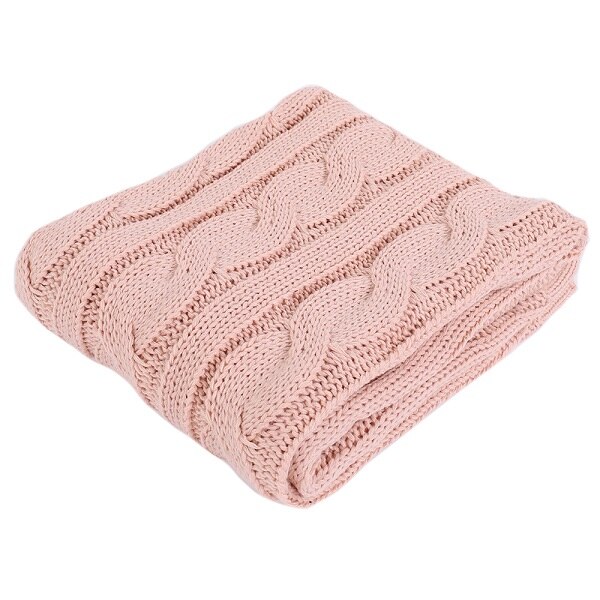 Battilo Cable Knit Throw Blanket, Acrylic Soft Cozy Snuggle TV Blanket, All Seasons Suitable for Adults and Kids, 50"x60": Blush