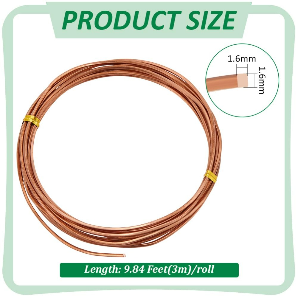 9.8Ft Square Copper Wire 14 Gauge Pure Copper Wire Craft Wire for Jewelry Making Gem Metal Wrap Garden Sculpting Armature kit