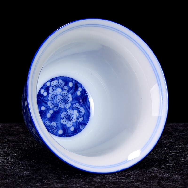 Chinese Blue and White Porcelain Gaiwan Handmade Teacup Exquisite Ceramic Tea Bowl Home Teaware Drinkware Personal Cup 200ml