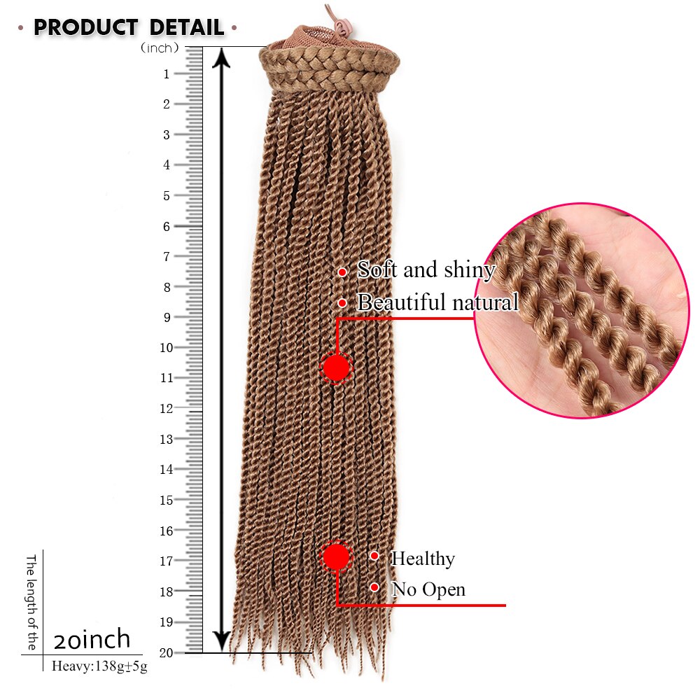 Braided Drawstring Ponytail 20''Box Braids Ponytail Bun Clip-in Afro Natural Ponytail Crochet Braided Hair Extensions for Woman