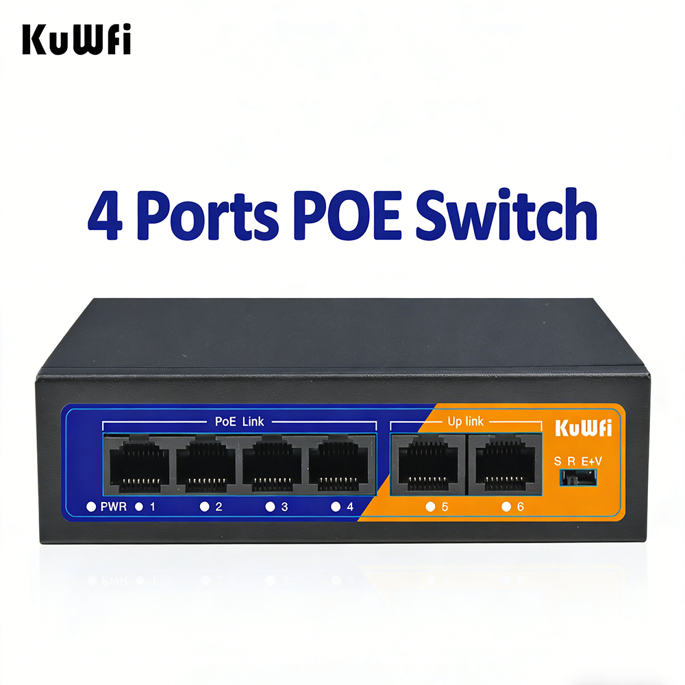 Switch PoE 48V com WiFi | Ethernet Gigabit de 4 portas e hub sem fio para câmeras IP | Solução de rede CCTV Plug & Play
