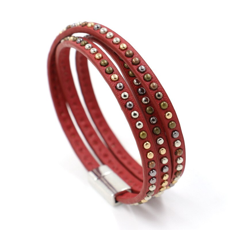 Rushed Bileklik Bracelet Restoring Ancient Ways Punk Man Multilayer Pu Leather Bracelet With Four Color Rivet Women Long