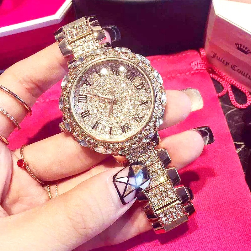 Dameur kvinde luksusmærke guld ur dame armbåndsure krystal kvinde dame quartz ur dame armbåndsur