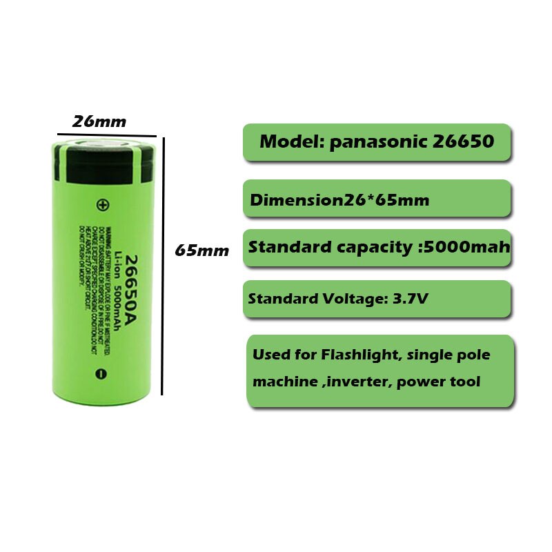 Original 26650 battery 5000mAh 3.7V 50A lithium ion rechargeable battery for 26650A LED flashlight+charger