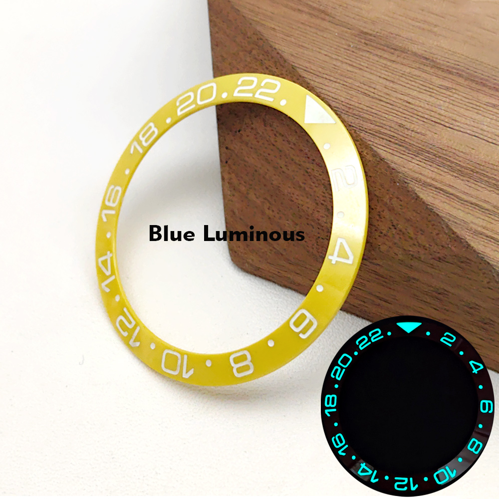 Inserto de bisel de reloj GMT luminoso azul de 38mm apto para SKX007 SRPD GMT caja de reloj NH35 piezas de anillo de inserción de bisel de cerámica: Plata