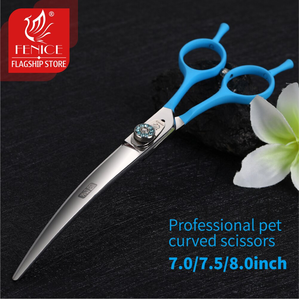 Fenice 7.0 7.5 8.0 Inch Black Grooming Scissors Curved Shear for Teddy/Pomeranian Dogs Pet Grooming Tools JP 440C