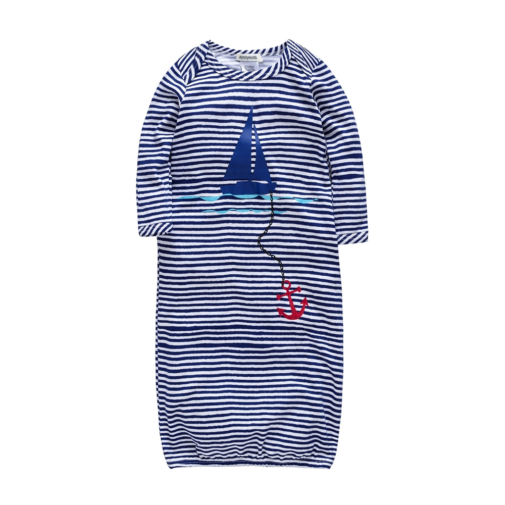 Listras azuis Menino Dorminhoco Romper Tecido De Bambu de Manga Longa Outono Sleepwear Listrado Mar Tema Do Bebê Menino Macacão Ropa Navidad