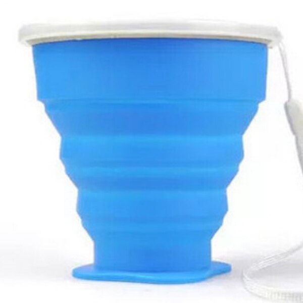 Telescopic Portable Silicone Folding Cup With Lid Anti-Fouling Outdoor Cup Coffee Cup Children Travel Drinking Water: Blue
