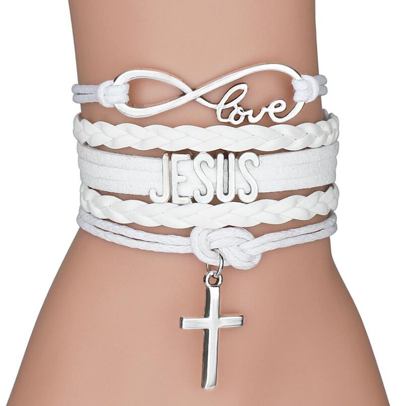 Mode Lederen Jesus Cross Wrap Armband Voor Vrouwen Handgemaakte Zilveren Kleur Infinity Liefde Sieraden Beste Cadeau: 2