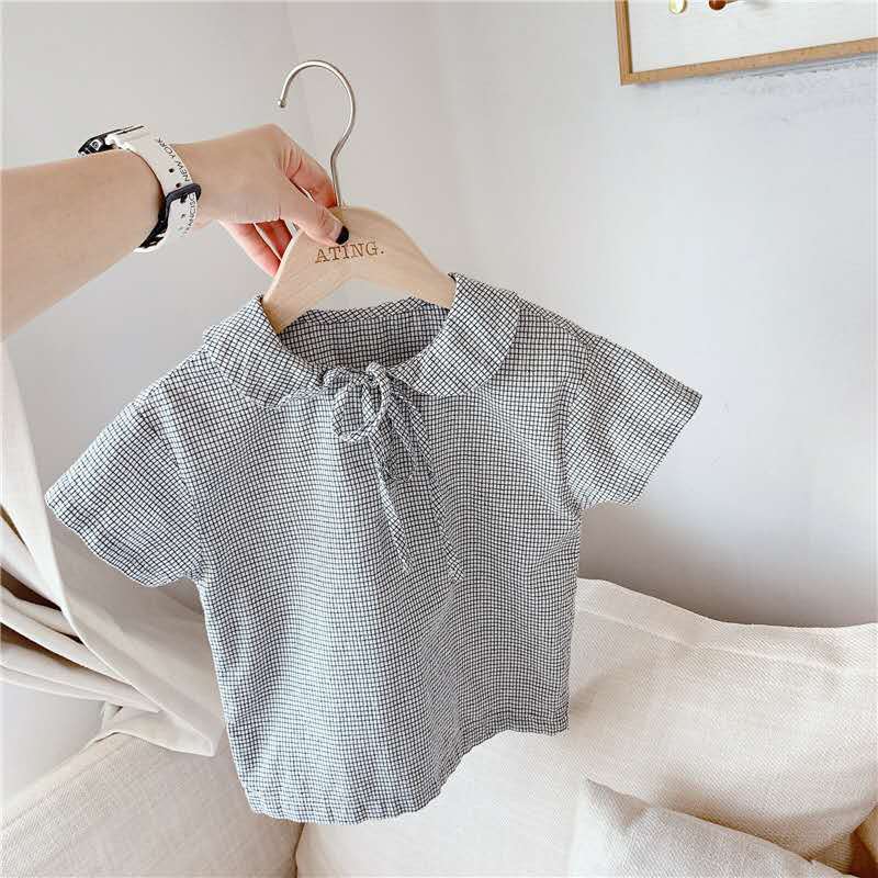 Kinderkleding Zomer Meisjes Koreaanse Zomer Jurk Kleine Revers Tether Korte Mouw: Black / 100cm