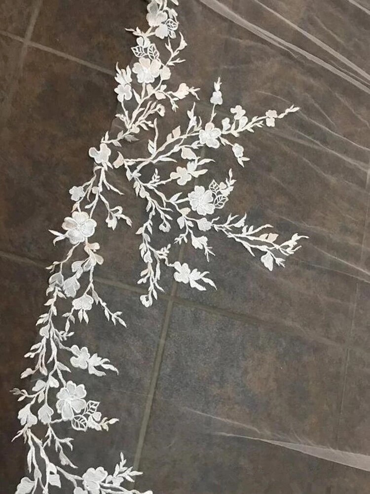 Long Bridal Veil Cathedral Wedding Veil Lace Floral Appliques Edge Wedding Veil White Ivory licras d mujer blanca