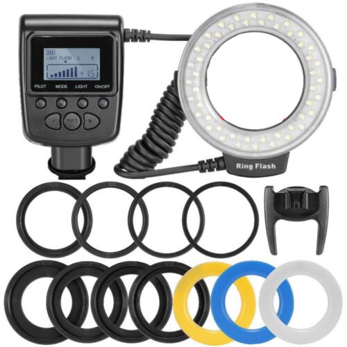 Kit de Flash annulaire Macro LED 48 pièces, RF-550D HD-130, pour appareil photo DSLR Canon, Nikon, Pentax, Olympus, Panasonic, avec 8 anneaux d&#39;adaptation: RF-550D