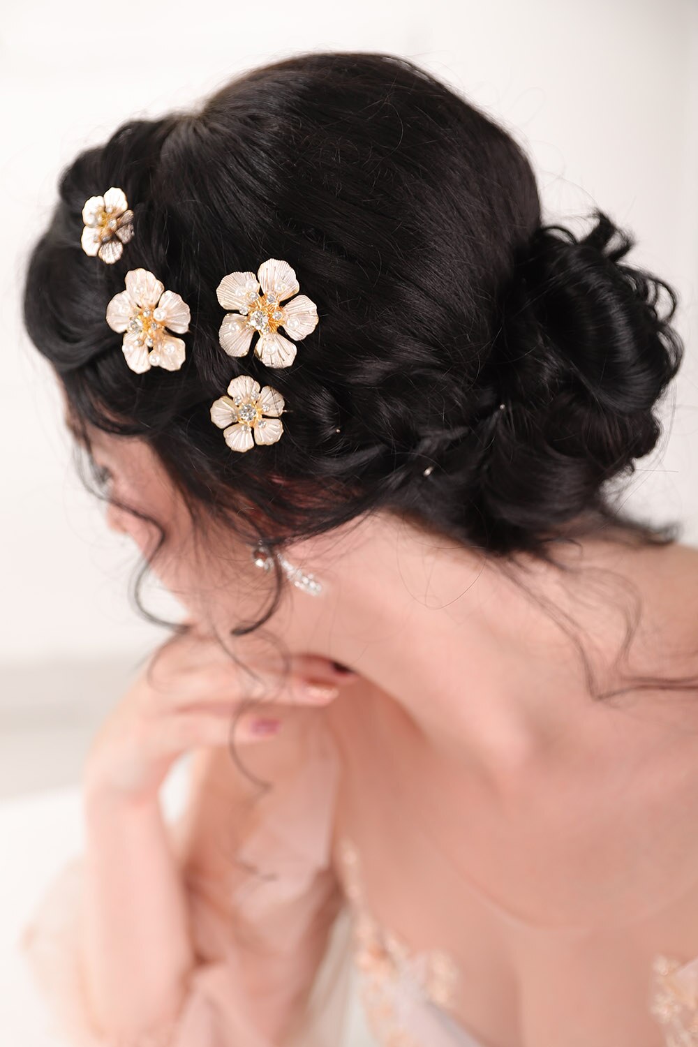 Corona de flores para boda, alfileres de pelo Noble de aleación de oro, tocados de novia para mujer, tocados para boda