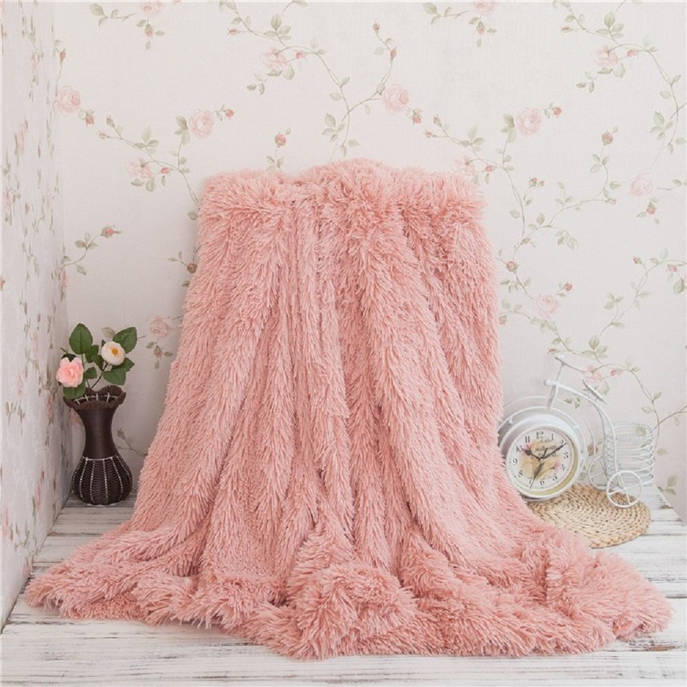 Mylb supermyk lang raggete uklar pels fuskepels varm koselig med fluffy sherpa-teppe 130cm*160cm 160cm*200cm: 2 fersken beige / 130cm 160cm