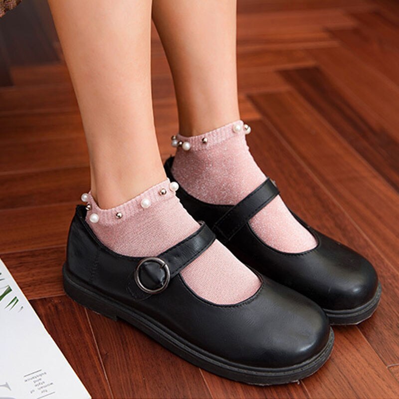 Harajuku enkelsokken zilveren zijden parel damessokken zomer herfst dames katoenen korte sokken