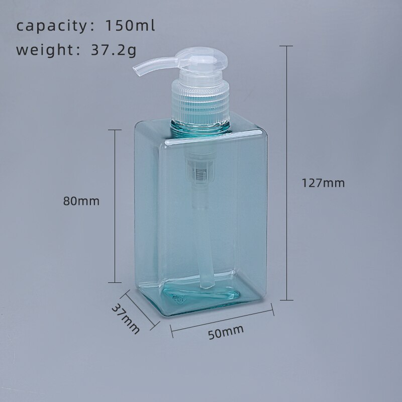 Dikker Lege Vierkante Hervulbare Fles Met Pomp Voor Badkamer Keuken Shampoo Lotion Zeep Petg Opslag Container 1Pcs: 150ml blue