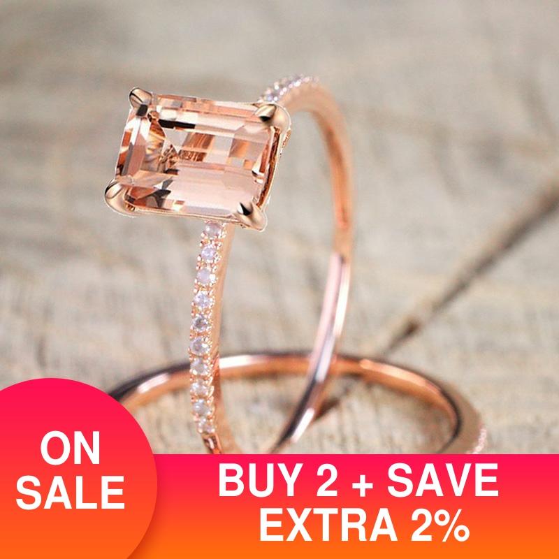 Rose Gold Color Wedding Ring Set For Women Engagement Brand Finger Christmas Sepcial Unique Jewelry R5026