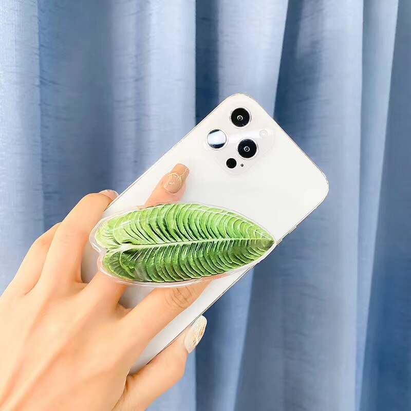 Cute Green Plants Leaves Universal Phone Holder Griptok Support For iPhone Grip Tok Folding Finger Stand Socket