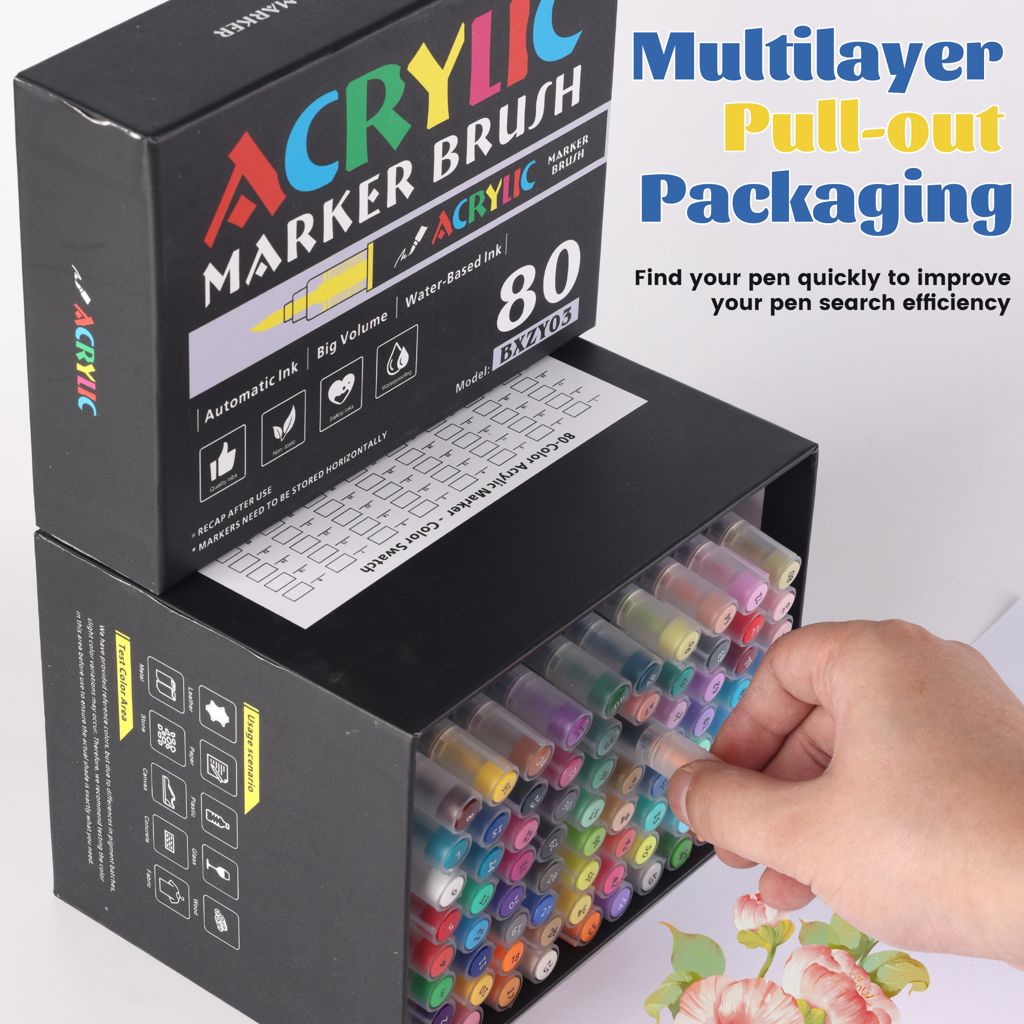 12-80 Colors Acrylic Paint Pens Markers Brush Tip Paint Markers For Rock Painting Wood Canvas Stone,Christmas DIY Crafts
