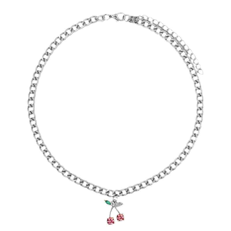 Caraquet Rosa Luxus Kirsche Tennis Halskette Halsband Kette für Frauen Nette Charme Obst Anhänger Halskette Statement Schmuck: 032502PK