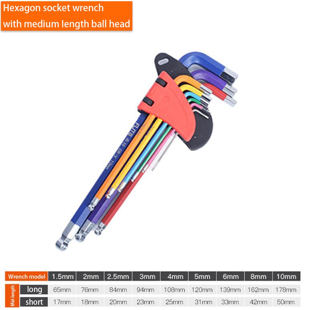 Sammenleggbar unbrakonøkkel metall metrisk unbrakonøkkelsett sekskantet skrutrekker unbrakonøkkel unbrakonøkkel håndverktøy bærbart sett med: Kort ballende