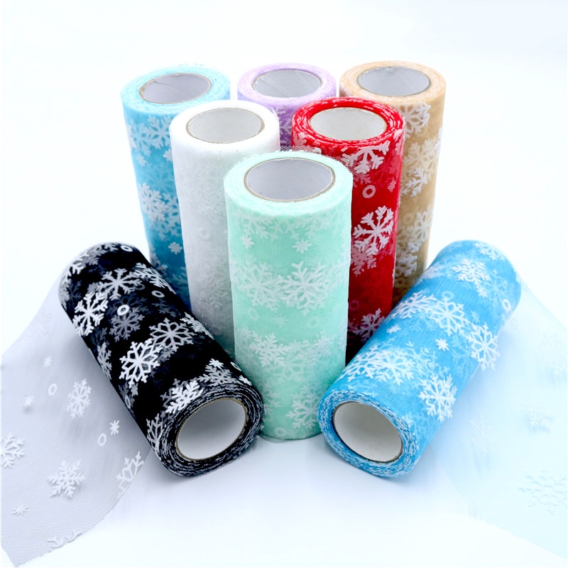15 cm * 10 yards Schneeflocke Tüll Rolle Organza Sheer Wrap Bogen Stoff DIY Handwerk Tutu Rock Hochzeit Party weihnachten Dekoration