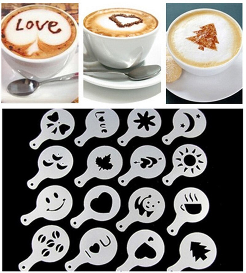 16 pcs Koffie Art Stencils DIY Decor Creatieve Koffie Barista Stencils Templat Koffie Decoratie Tool Accessoires
